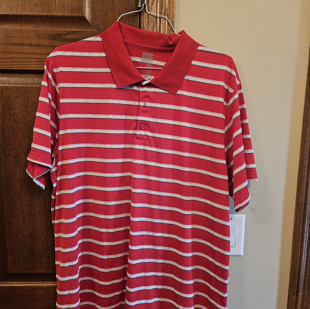 Red and White Striped Polo Shirt